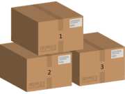 Illustratie van drie genummerde kartonnen dozen
